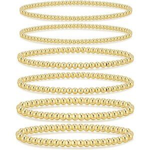Gold Bracelets for Women Waterproof, 14K Gold Plated Beaded Strand Bead Ball